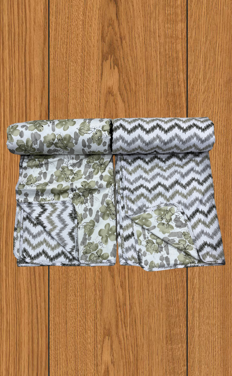 Blanket | Dohar. Pista Green Flora soft & Cozy. Two Pc Single bed | Laces and Frills