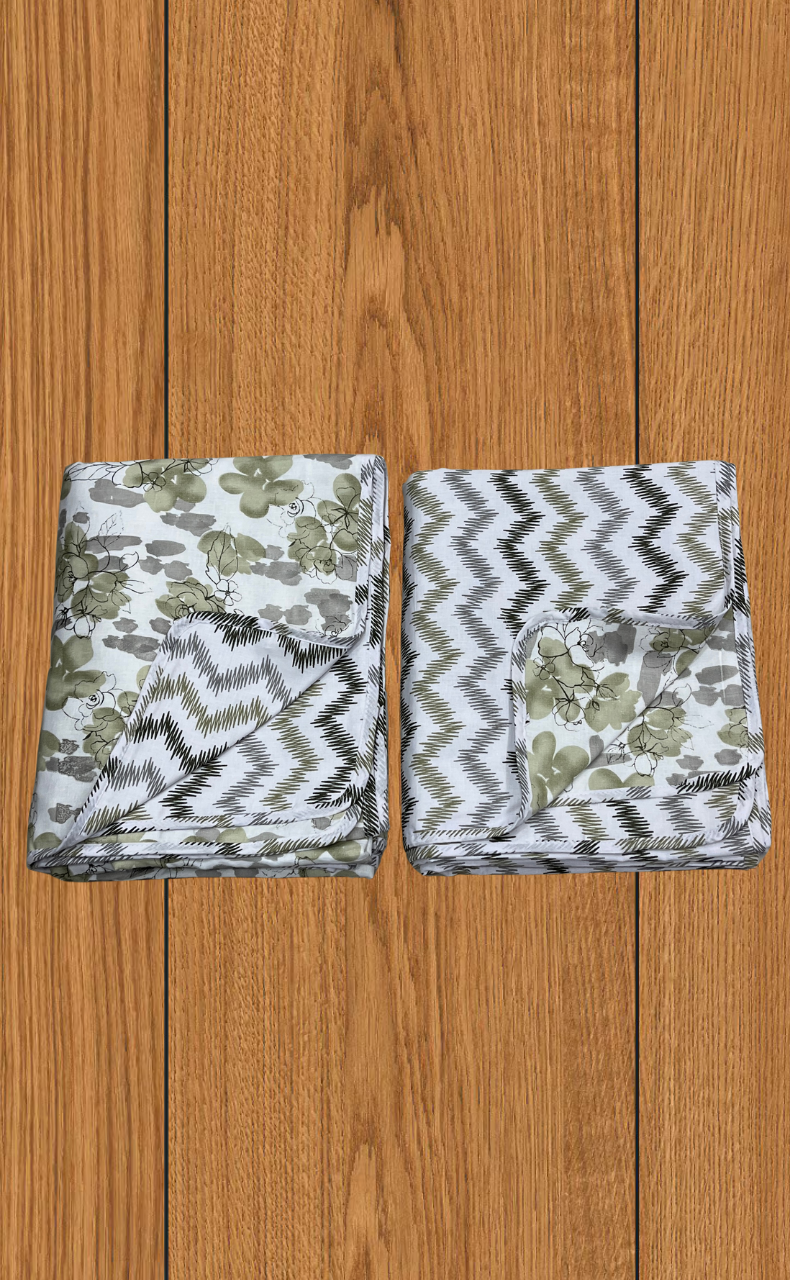 Blanket | Dohar. Pista Green Flora soft & Cozy. Two Pc Single bed | Laces and Frills