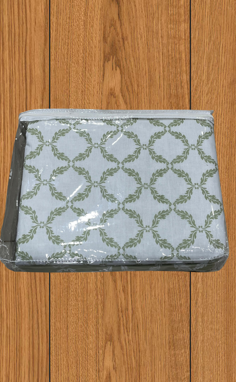 Blanket | Dohar. Pista Green Leafy soft & Cozy. Two Pc Single bed | Laces and Frills