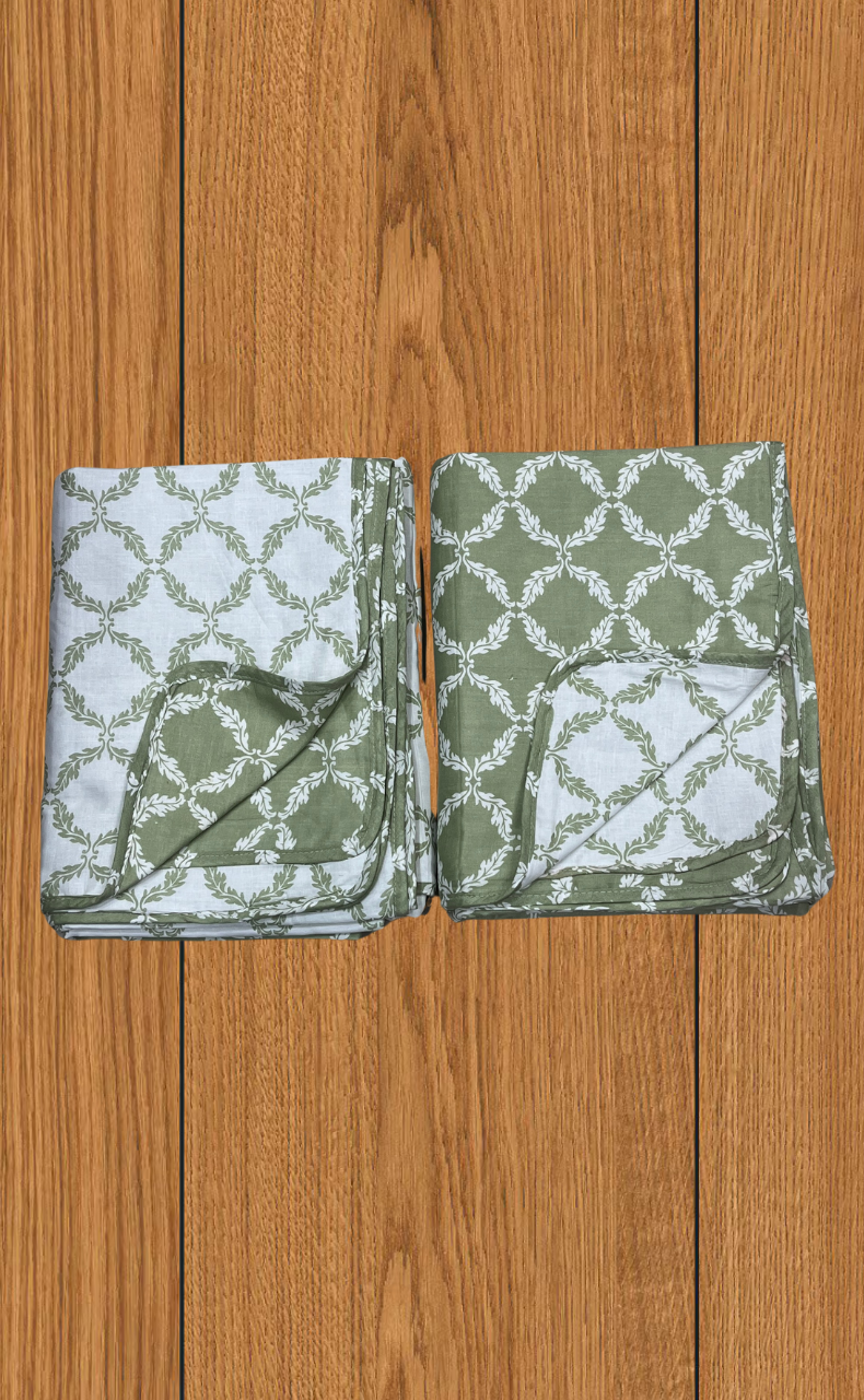 Blanket | Dohar. Pista Green Leafy soft & Cozy. Two Pc Single bed | Laces and Frills