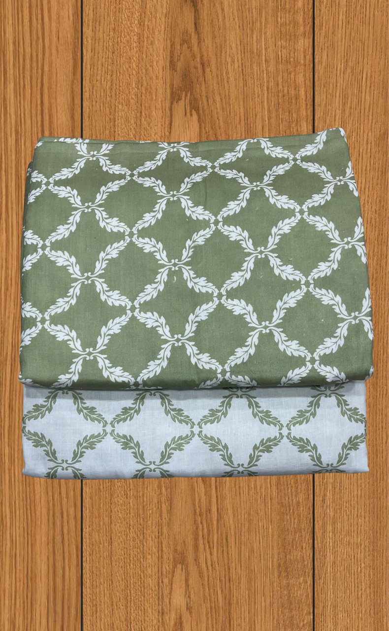 Blanket | Dohar. Pista Green Leafy soft & Cozy. Two Pc Single bed | Laces and Frills