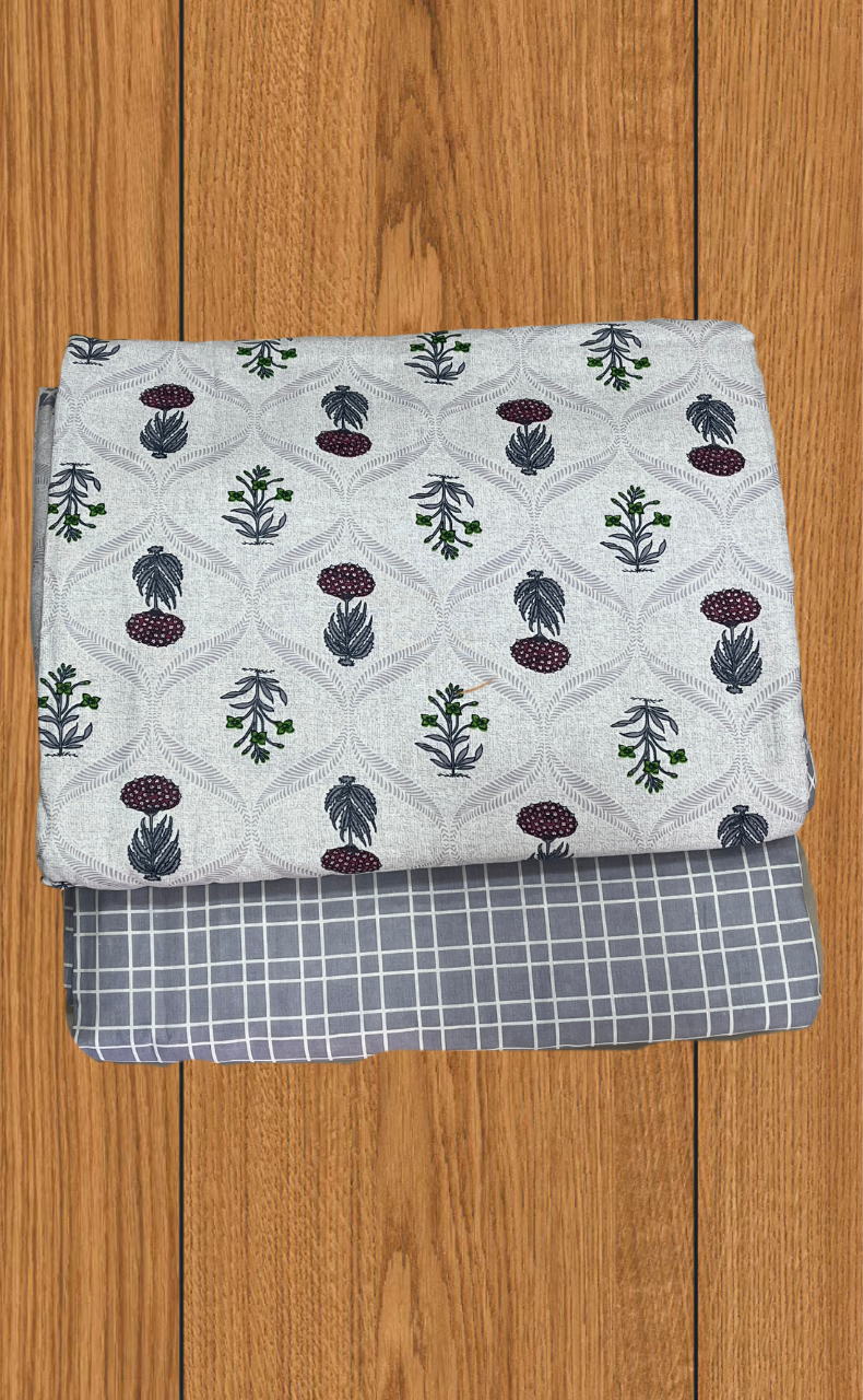 Blanket | Dohar. Grey Flora soft & Cozy. Two Pc Single bed | Laces and Frills