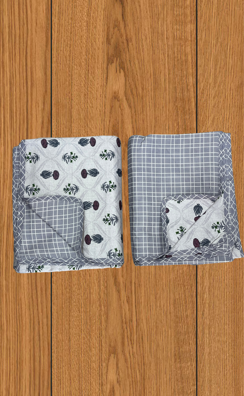 Blanket | Dohar. Grey Flora soft & Cozy. Two Pc Single bed | Laces and Frills