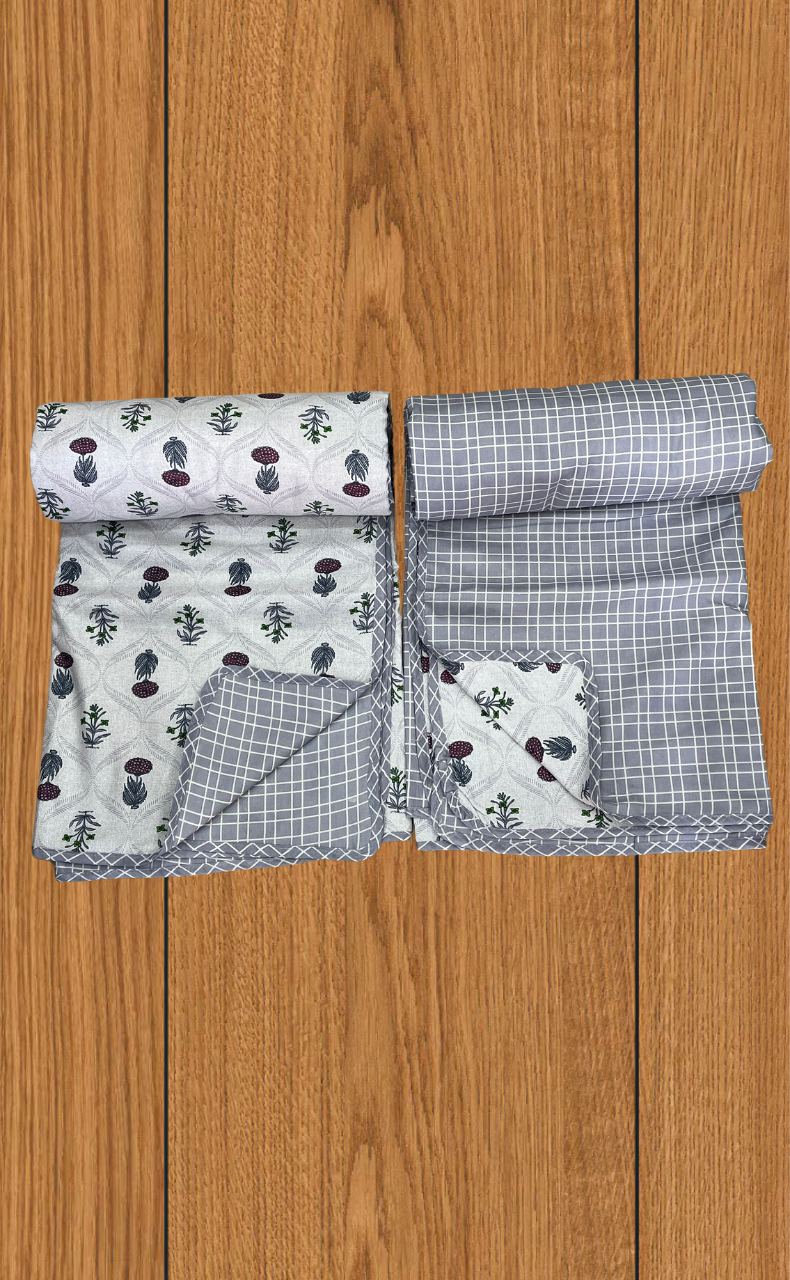 Blanket | Dohar. Grey Flora soft & Cozy. Two Pc Single bed | Laces and Frills