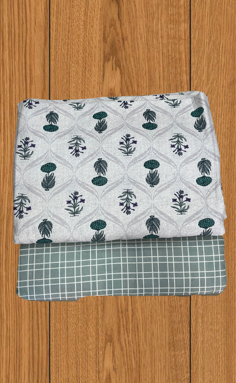 Blanket | Dohar. Pista Green Flora soft & Cozy. Two Pc Single bed | Laces and Frills