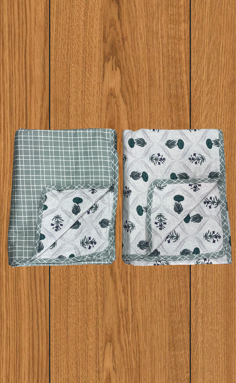 Blanket | Dohar. Pista Green Flora soft & Cozy. Two Pc Single bed | Laces and Frills