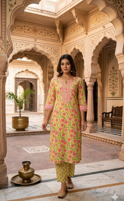 Green Garden 2 Piece set Jaipur Cotton Kurti With Palazzo set . Pure Versatile Cotton. | Laces and Frills - Laces and Frills