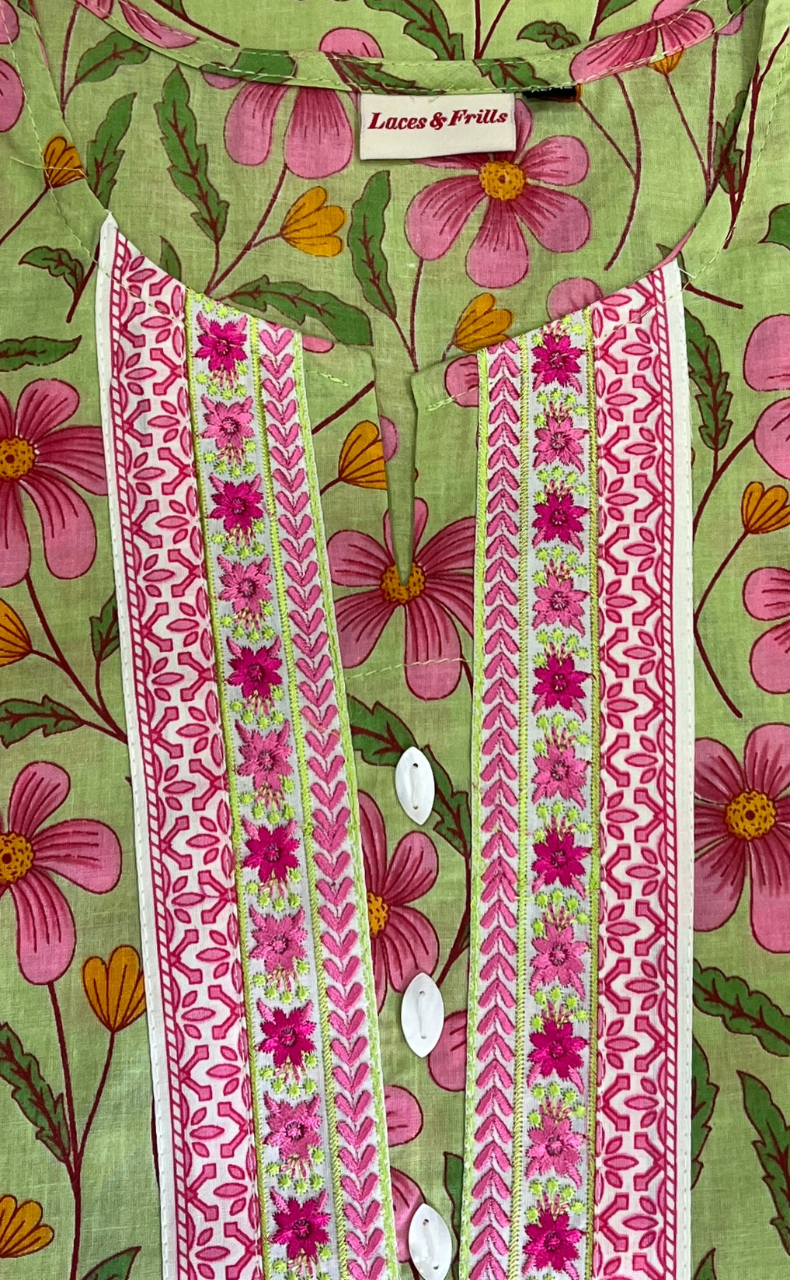 Green Garden 2 Piece set Jaipur Cotton Kurti With Palazzo set . Pure Versatile Cotton. | Laces and Frills - Laces and Frills