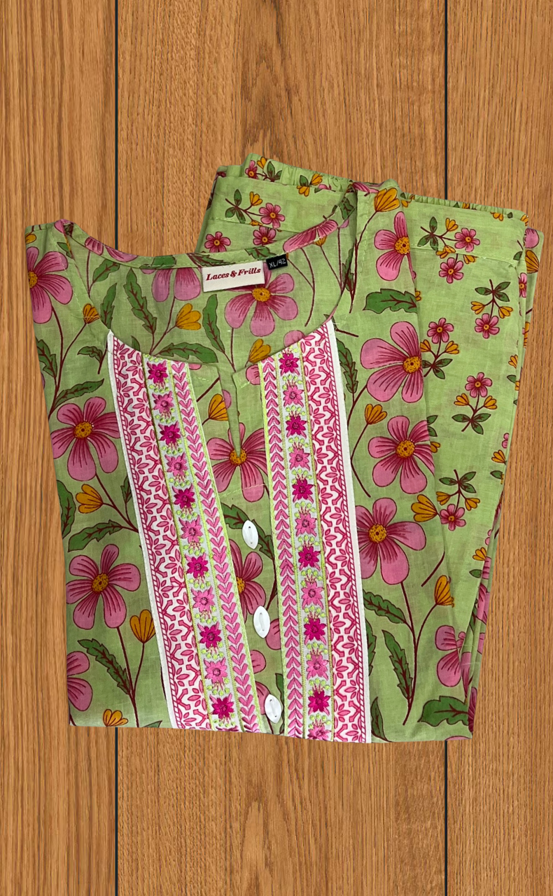 Green Garden 2 Piece set Jaipur Cotton Kurti With Palazzo set . Pure Versatile Cotton. | Laces and Frills - Laces and Frills