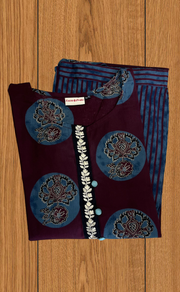 Dark Wine Colour Floral 2 Piece set Jaipur Cotton Kurti With Palazzo set . Pure Versatile Cotton. | Laces and Frills - Laces and Frills
