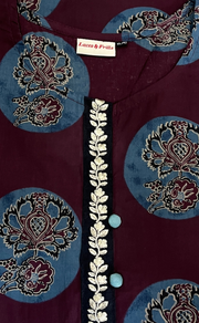 Dark Wine Colour Floral 2 Piece set Jaipur Cotton Kurti With Palazzo set . Pure Versatile Cotton. | Laces and Frills - Laces and Frills