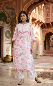 Pink Garden 2 Piece set Jaipur Cotton Kurti With Palazzo set . Pure Versatile Cotton. | Laces and Frills - Laces and Frills