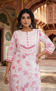 Pink Garden 2 Piece set Jaipur Cotton Kurti With Palazzo set . Pure Versatile Cotton. | Laces and Frills - Laces and Frills