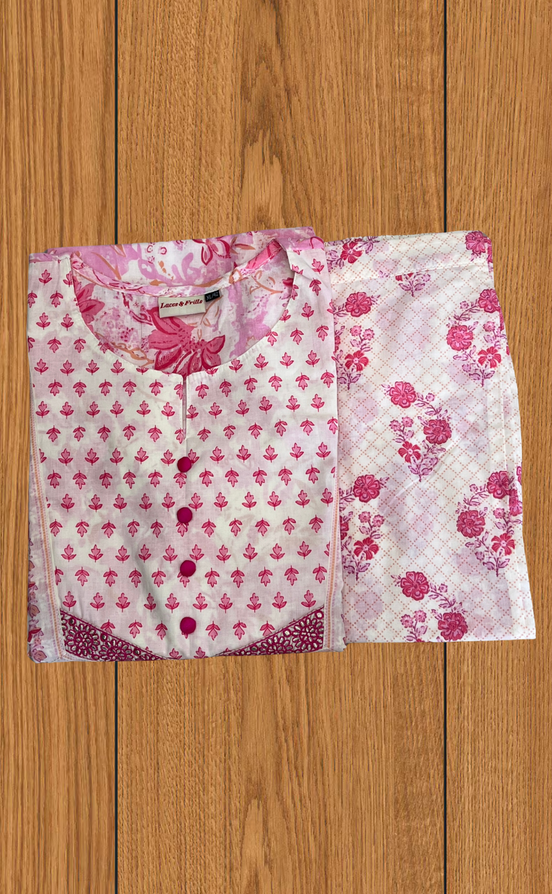 Pink Garden 2 Piece set Jaipur Cotton Kurti With Palazzo set . Pure Versatile Cotton. | Laces and Frills - Laces and Frills