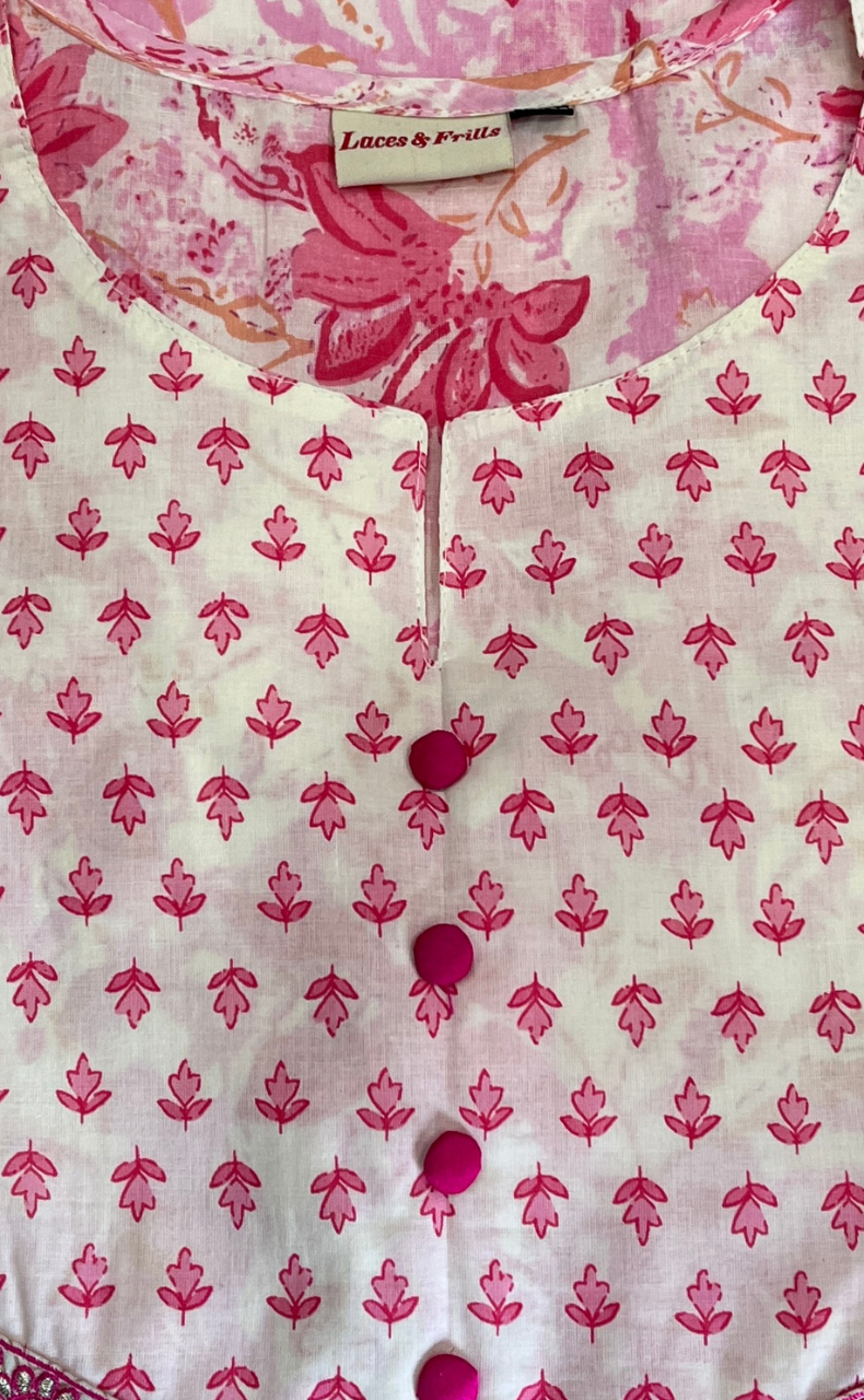 Pink Garden 2 Piece set Jaipur Cotton Kurti With Palazzo set . Pure Versatile Cotton. | Laces and Frills - Laces and Frills