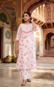 Pink Garden 2 Piece set Jaipur Cotton Kurti With Palazzo set . Pure Versatile Cotton. | Laces and Frills - Laces and Frills