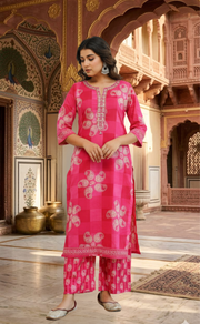 Rani Pink Paisley Print 2 Piece set Jaipur Cotton Kurti With Palazzo set . Pure Versatile Cotton. | Laces and Frills - Laces and Frills