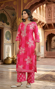 Rani Pink Paisley Print 2 Piece set Jaipur Cotton Kurti With Palazzo set . Pure Versatile Cotton. | Laces and Frills - Laces and Frills