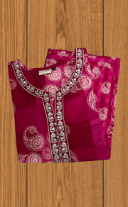 Rani Pink Paisley Print 2 Piece set Jaipur Cotton Kurti With Palazzo set . Pure Versatile Cotton. | Laces and Frills - Laces and Frills