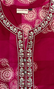 Rani Pink Paisley Print 2 Piece set Jaipur Cotton Kurti With Palazzo set . Pure Versatile Cotton. | Laces and Frills - Laces and Frills