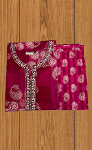 Rani Pink Paisley Print 2 Piece set Jaipur Cotton Kurti With Palazzo set . Pure Versatile Cotton. | Laces and Frills - Laces and Frills