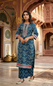 Indigo Blue Flora 2 Piece set Jaipur Cotton Kurti With Palazzo set . Pure Versatile Cotton. | Laces and Frills - Laces and Frills