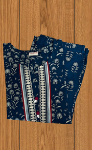 Indigo Blue Flora 2 Piece set Jaipur Cotton Kurti With Palazzo set . Pure Versatile Cotton. | Laces and Frills - Laces and Frills
