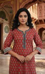 Rust Maroon Flora 2 Piece set Jaipur Cotton Kurti With Palazzo set . Pure Versatile Cotton. | Laces and Frills - Laces and Frills