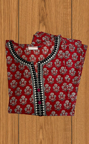 Rust Maroon Flora 2 Piece set Jaipur Cotton Kurti With Palazzo set . Pure Versatile Cotton. | Laces and Frills - Laces and Frills