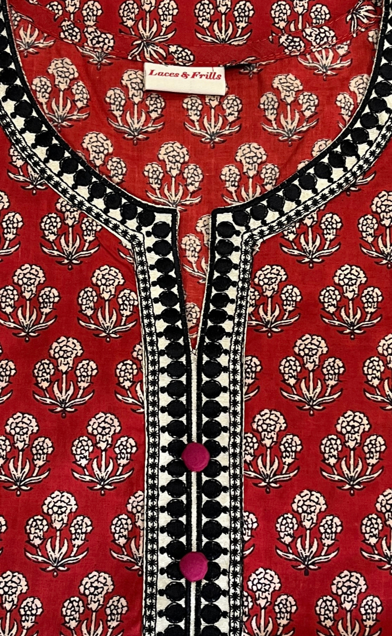 Rust Maroon Flora 2 Piece set Jaipur Cotton Kurti With Palazzo set . Pure Versatile Cotton. | Laces and Frills - Laces and Frills