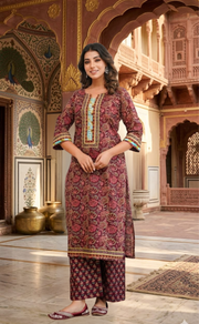 Maroon Garden 2 Piece set Jaipur Cotton Kurti With Palazzo set . Pure Versatile Cotton. | Laces and Frills - Laces and Frills