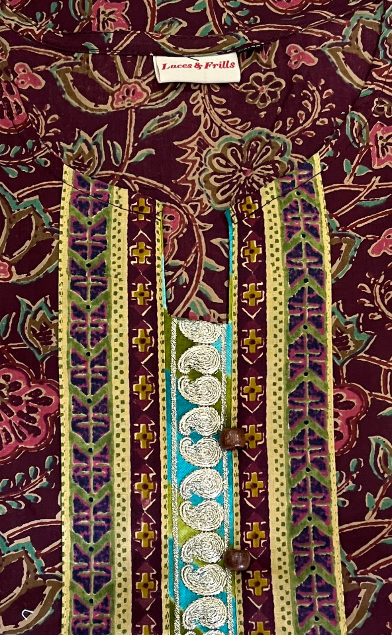 Maroon Garden 2 Piece set Jaipur Cotton Kurti With Palazzo set . Pure Versatile Cotton. | Laces and Frills - Laces and Frills