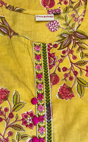 Yellow Floral 2 Piece set Jaipur Cotton Kurti With Palazzo set . Pure Versatile Cotton. | Laces and Frills - Laces and Frills