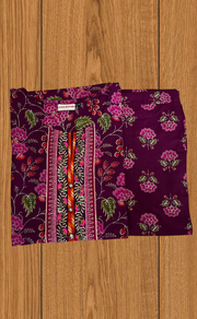 Dark Purple Garden 2 Piece set Jaipur Cotton Kurti With Palazzo set . Pure Versatile Cotton. | Laces and Frills - Laces and Frills
