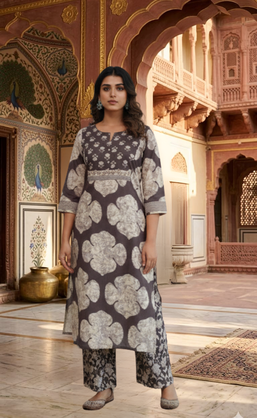 Brown Flora 2 Piece set Jaipur Cotton Kurti With Palazzo set . Pure Versatile Cotton. | Laces and Frills - Laces and Frills