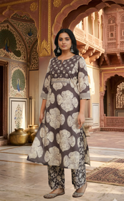 Brown Flora 2 Piece set Jaipur Cotton Kurti With Palazzo set . Pure Versatile Cotton. | Laces and Frills - Laces and Frills