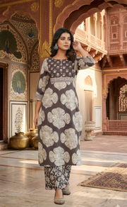 Brown Flora 2 Piece set Jaipur Cotton Kurti With Palazzo set . Pure Versatile Cotton. | Laces and Frills - Laces and Frills