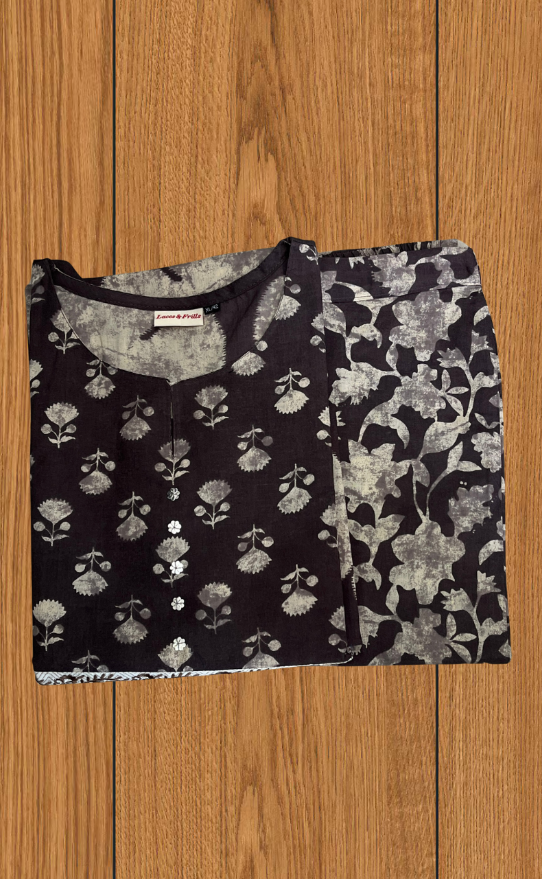 Brown Flora 2 Piece set Jaipur Cotton Kurti With Palazzo set . Pure Versatile Cotton. | Laces and Frills - Laces and Frills