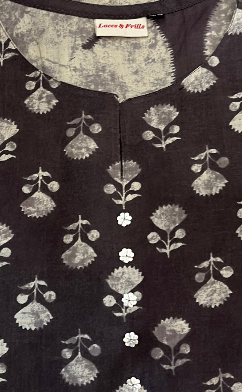 Brown Flora 2 Piece set Jaipur Cotton Kurti With Palazzo set . Pure Versatile Cotton. | Laces and Frills - Laces and Frills