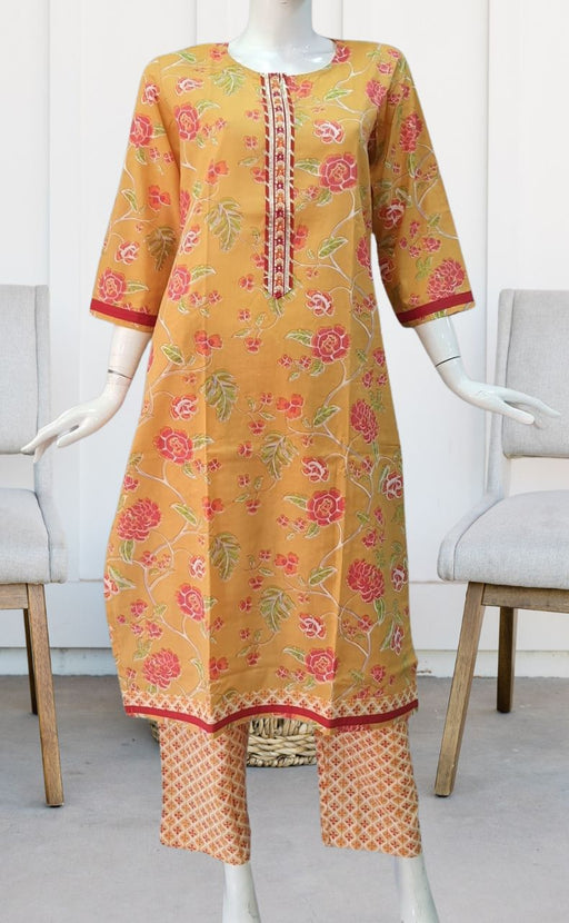 Yellow Flora Kurti With Pant Set.Pure Versatile Cotton. | Laces and Frills - Laces and Frills