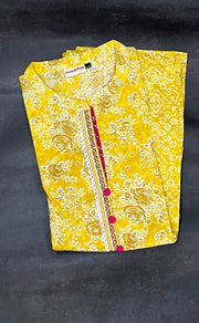Yellow Garden Kurti With Pant Set.Pure Versatile Cotton. | Laces and Frills - Laces and Frills