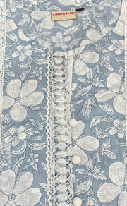 White/Light Ash Grey Floral Kurti With Pant Set.Pure Versatile Cotton. | Laces and Frills - Laces and Frills