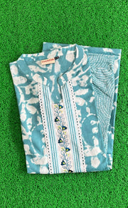 Sea Green Floral Jaipur Cotton Kurti With Pant .Pure Versatile Cotton. | Laces and Frills - Laces and Frills
