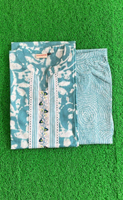 Sea Green Floral Jaipur Cotton Kurti With Pant .Pure Versatile Cotton. | Laces and Frills - Laces and Frills