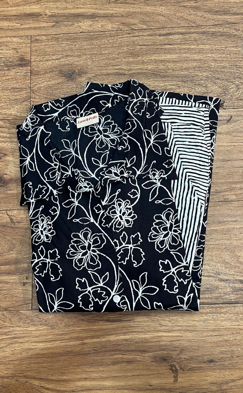 Black Garden Jaipur Cotton Kurti With Pant .Pure Versatile Cotton. | Laces and Frills - Laces and Frills