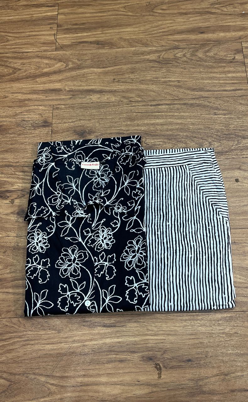 Black Garden Jaipur Cotton Kurti With Pant .Pure Versatile Cotton. | Laces and Frills - Laces and Frills