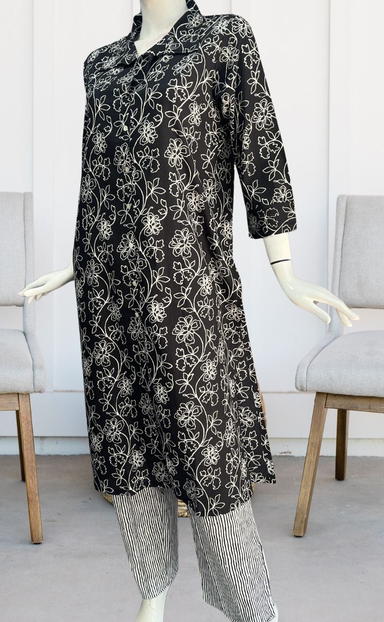 Black Garden Jaipur Cotton Kurti With Pant .Pure Versatile Cotton. | Laces and Frills - Laces and Frills