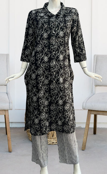 Black Garden Jaipur Cotton Kurti With Pant .Pure Versatile Cotton. | Laces and Frills