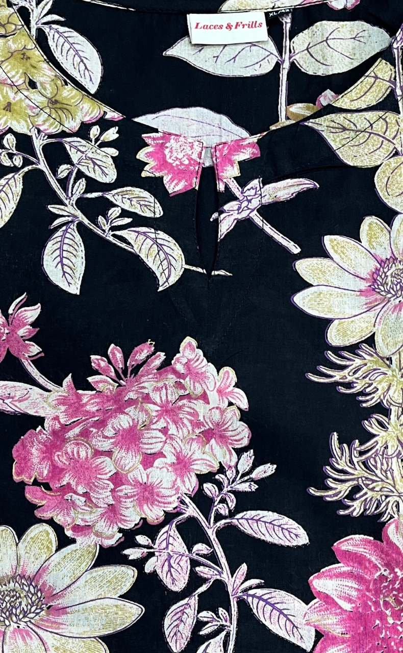 Black Garden Jaipur Cotton Co-ord Set.Pure Versatile Cotton. | Laces and Frills - Laces and Frills