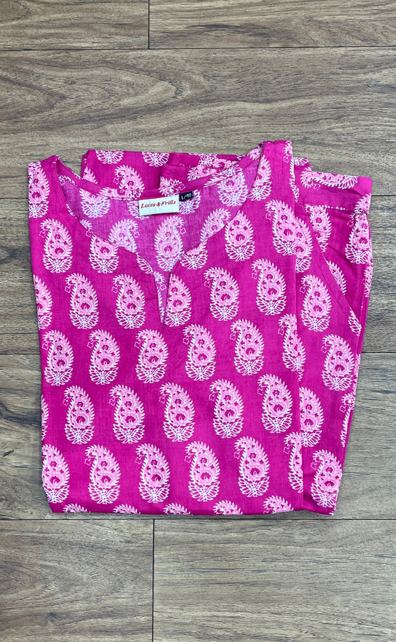 Pink Manga Motif Jaipur Cotton Co-ord Set.Pure Versatile Cotton. | Laces and Frills